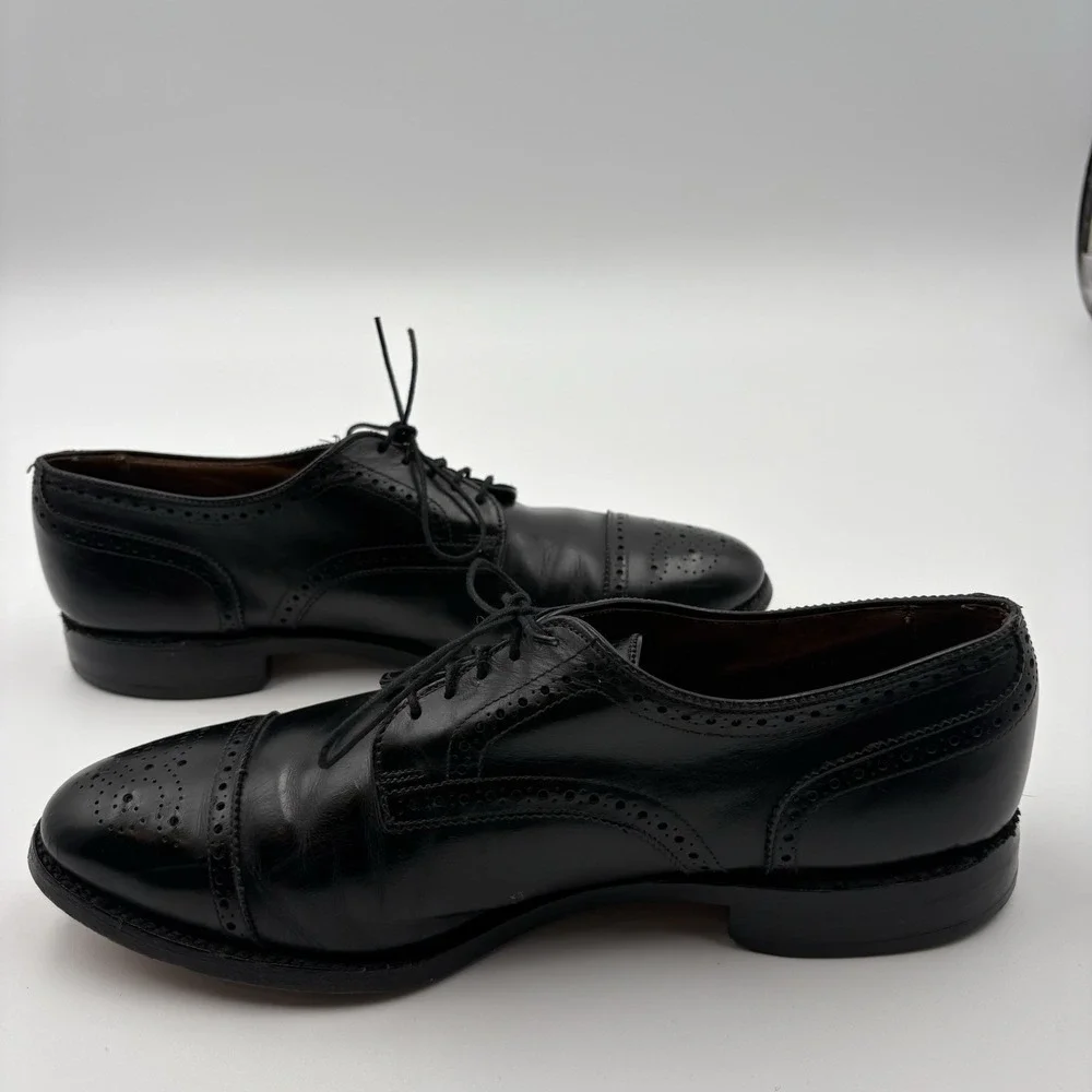 Allen Edmonds Sanford 10.5 D Black Leather Brogue Cap Toe Derby Dress Shoes